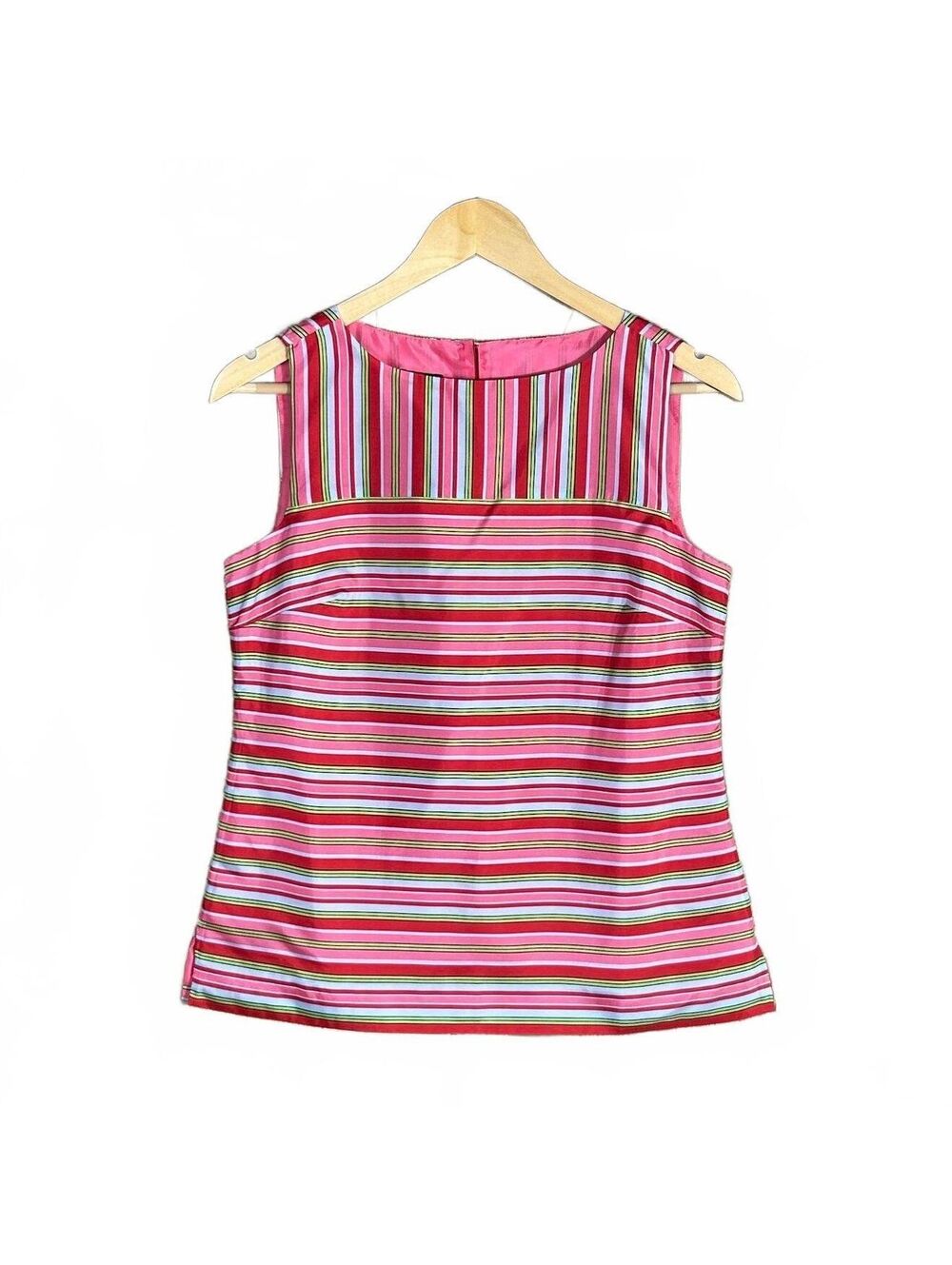 Talbots Womens Silk Striped Sleeveless Top Pink Multicolor Size 2 Preppy Mod